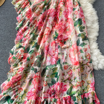 American Chic Floral Scheming Lotus Leaf Women's Dress - Harmony Gallery