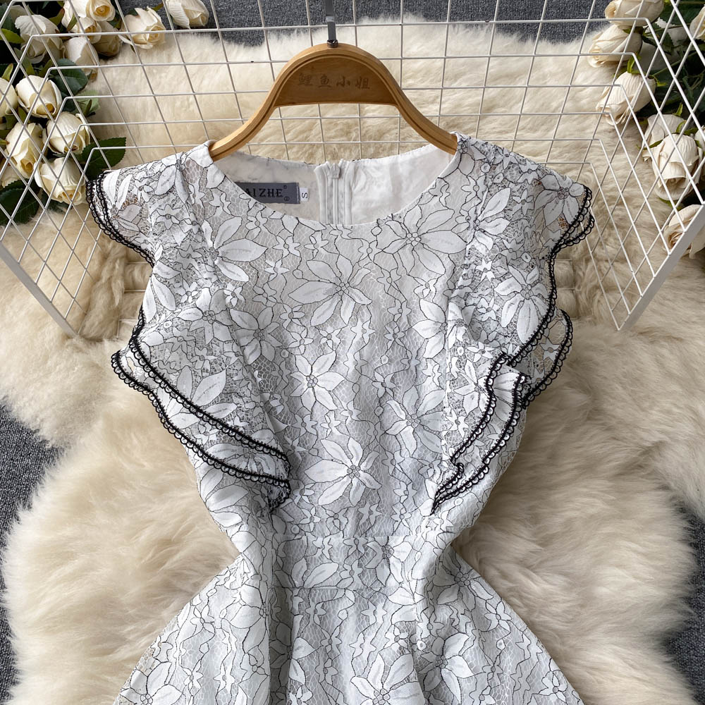 Summer American Round Neck French Lace Women's Dress - Harmony Gallery
