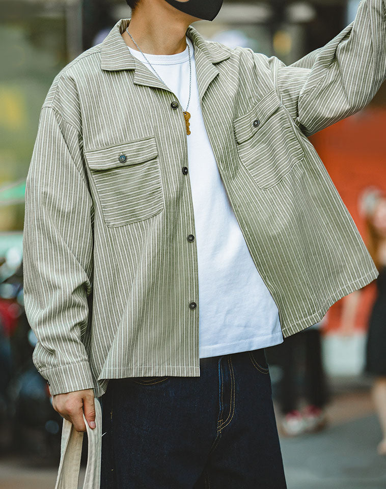 Workwear Retro Yellow Striped Vintage Men's Shirt - Harmony Gallery