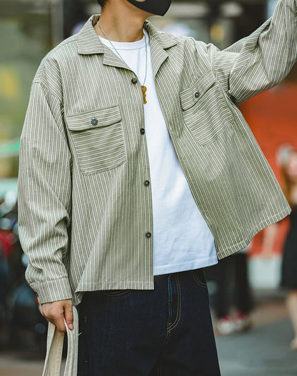 Workwear Retro Yellow Striped Vintage Men's Shirt - Harmony Gallery