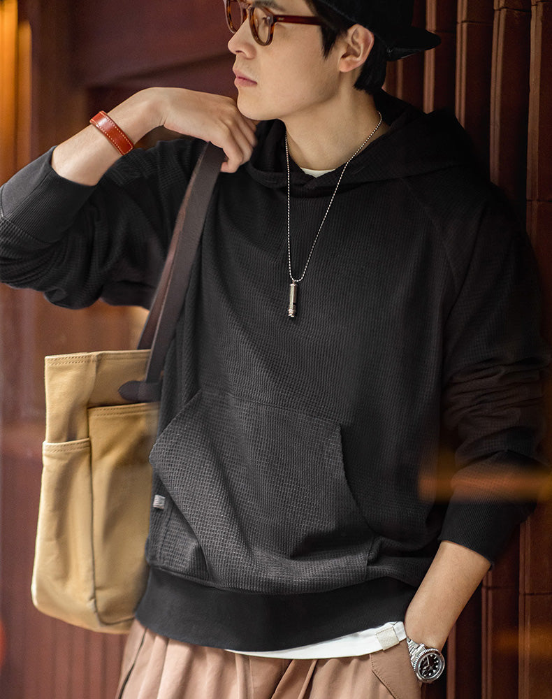 American Corn Grain Embroidery Hooded Velvet Pullover Men's Sweater - Harmony Gallery