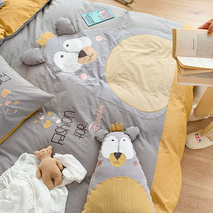 Washed Cotton Seven-Piece Cute Grandpa Bear Bed Set - Harmony Gallery