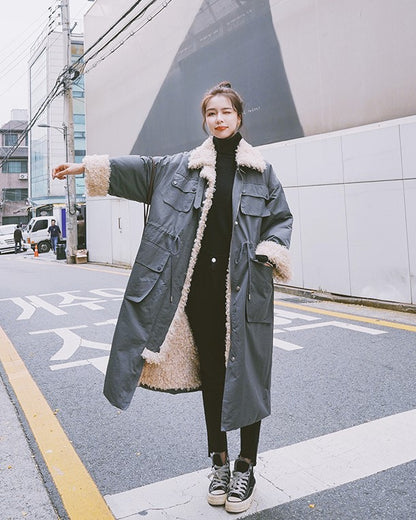 Over The Knee Winter Lamb Wool Padded Women's Jacket - Harmony Gallery