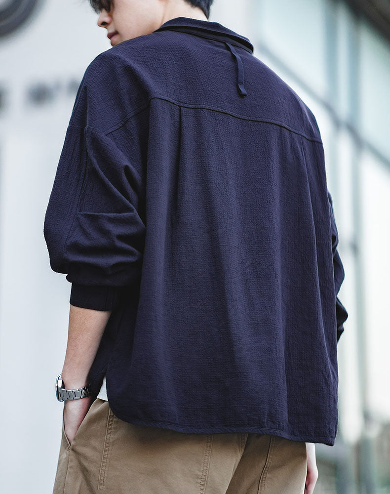Retro Texture Polo Silhouette Loose Cotton Lapel Men's Sweater - Harmony Gallery