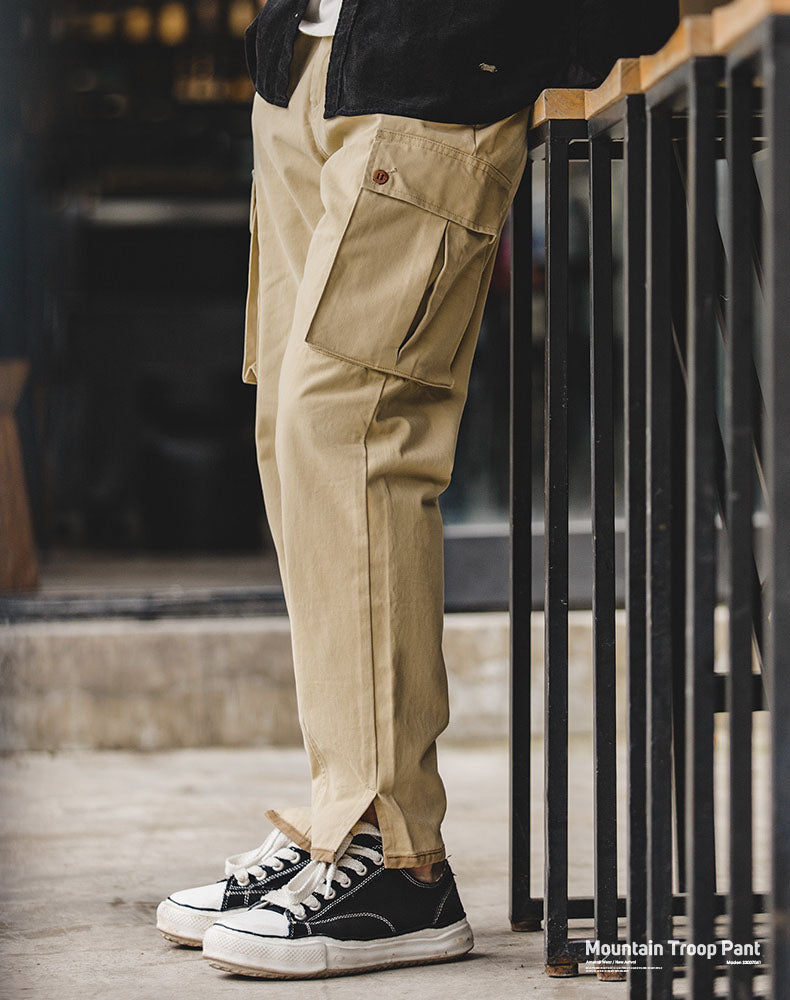 Tooling American Retro Khaki Tapered Casual Men's Trousers - Harmony Gallery