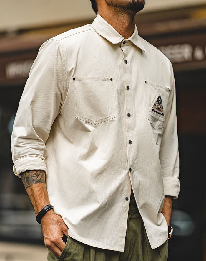 Retro Indian Totem Beige Long Sleeve Men's Shirt - Harmony Gallery