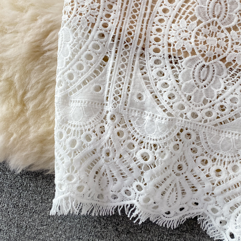 Square Neck Puff Sleeves Slim High-End Lace Women's Dress - Harmony Gallery