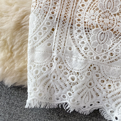 Square Neck Puff Sleeves Slim High-End Lace Women's Dress - Harmony Gallery