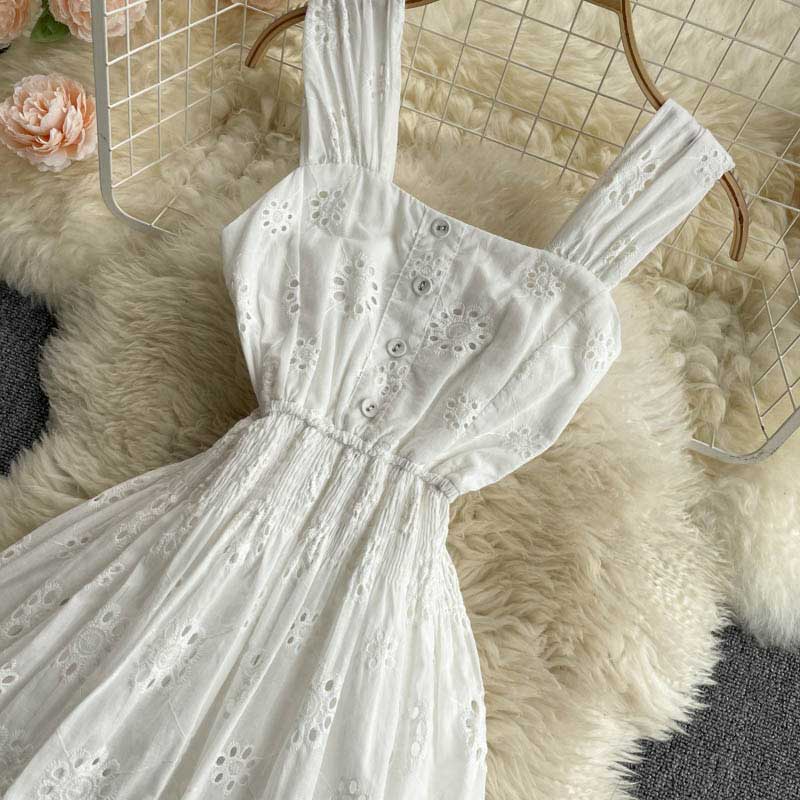 Bohemian Holiday Square Neck Hollow Ruffle Women's Dress - Harmony Gallery