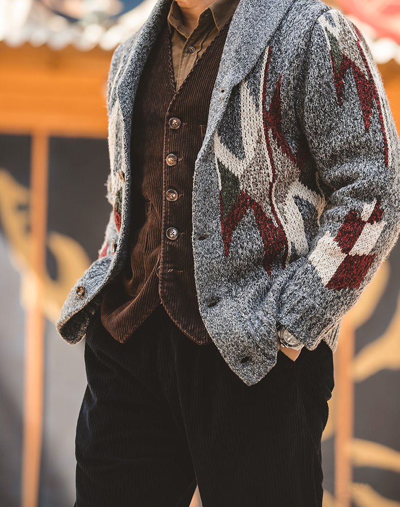 American Retro Indian Cardigan Knitted Men's Jacket - Harmony Gallery