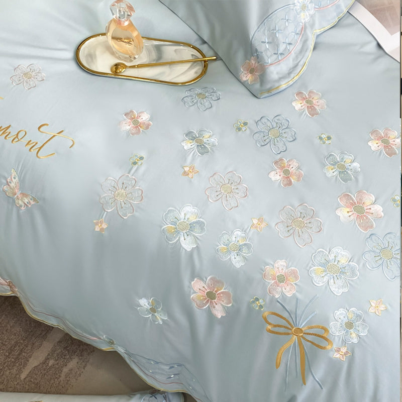 Summer Washed Ice Silk Embroidery Four-Piece Bed Set - Harmony Gallery