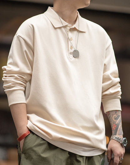 Retro Lapel Polo Loose Bottoming Long-Sleeved Men's Sweater - Harmony Gallery