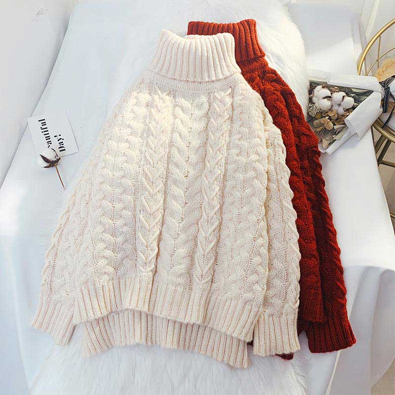 High-Neck Twist Loose Thread Outer Wear Women's Sweater - Harmony Gallery