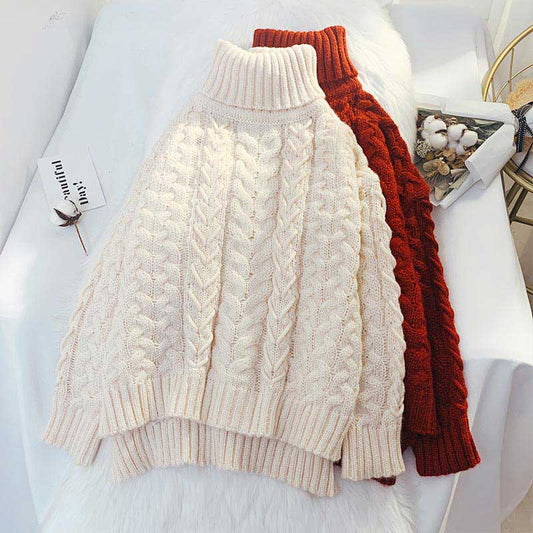 High-Neck Twist Loose Thread Outer Wear Women's Sweater - Harmony Gallery