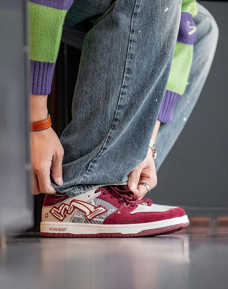 Retro Wine Red Graffiti Street Sports Men's Casual Shoes - Harmony Gallery