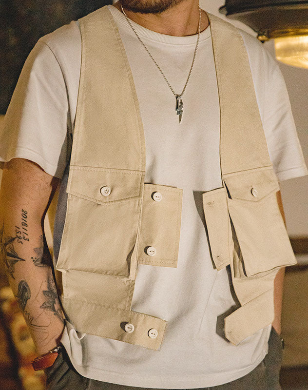 Retro Casual Sleeveless Vest Pocket Layered Men's Waistcoat Bag - Harmony Gallery