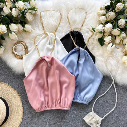 Celebrity Summer Chain Halter Camisole Women's Top - Harmony Gallery