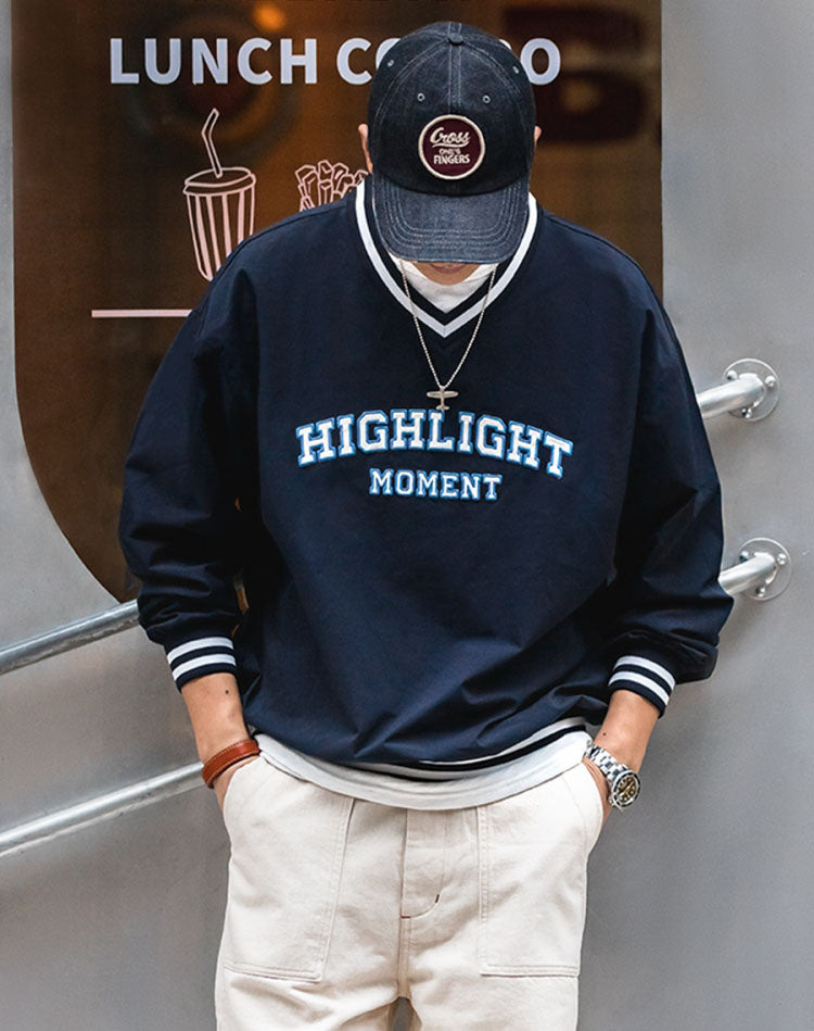 American Retro Letter Embroidery Baseball Men's Sweater - Harmony Gallery