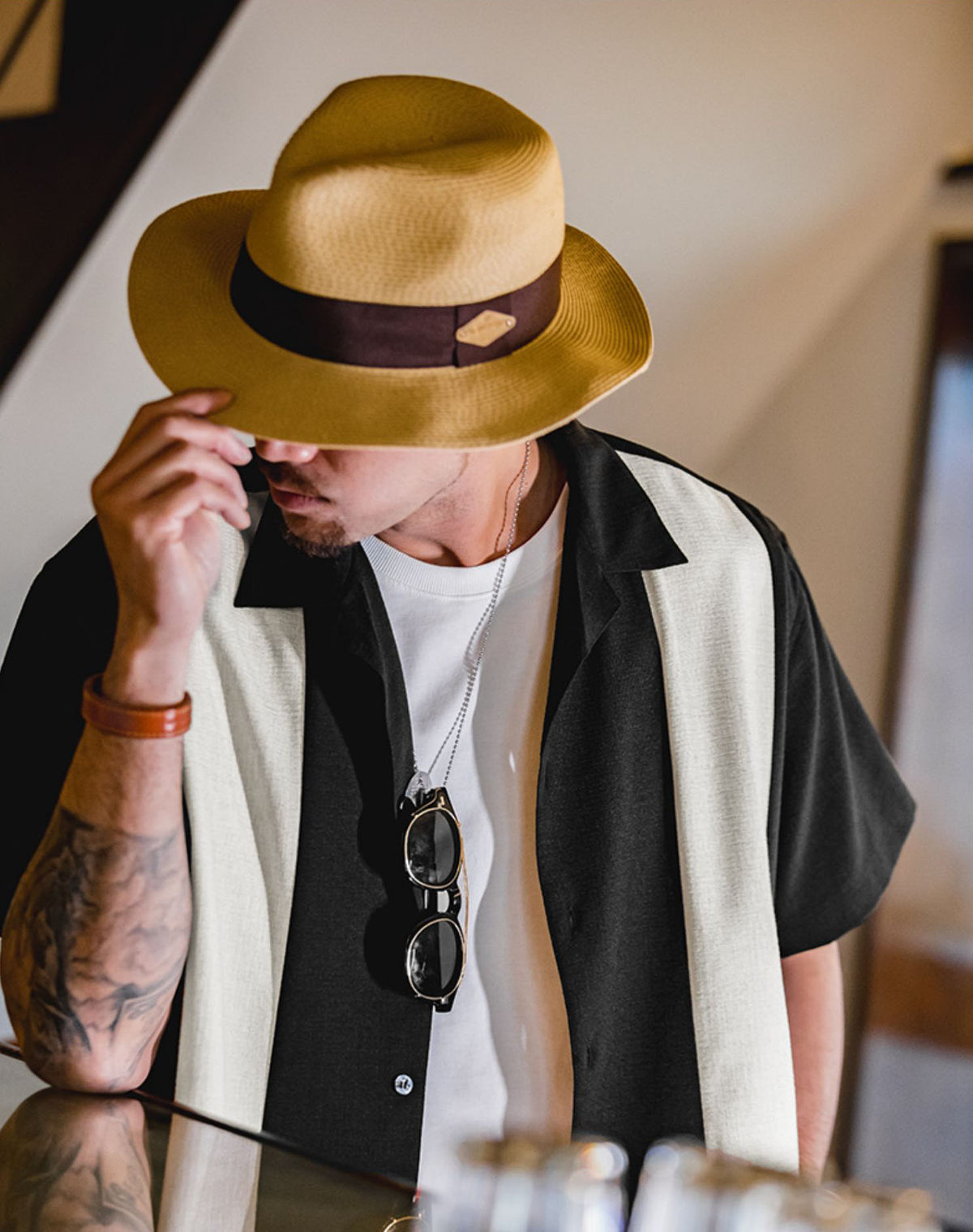American Bar Collar Stitching Linen Loose Hawaiian Men's Shirt - Harmony Gallery