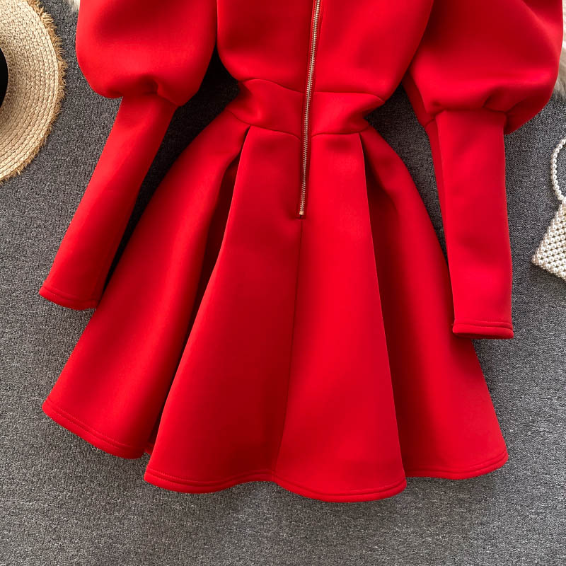 Fashionable American Stand Up Collar Zipper Women's Dress - Harmony Gallery