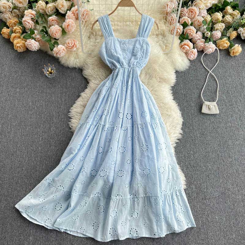 Bohemian Holiday Square Neck Hollow Ruffle Women's Dress - Harmony Gallery