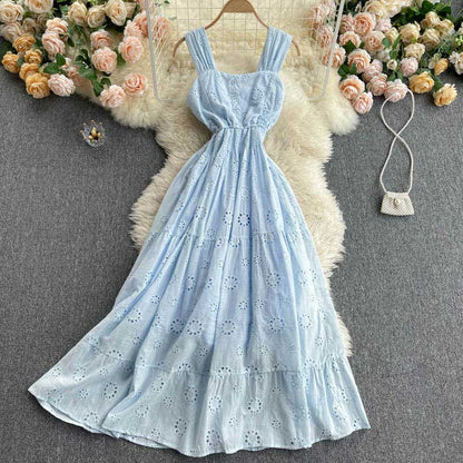 Bohemian Holiday Square Neck Hollow Ruffle Women's Dress - Harmony Gallery