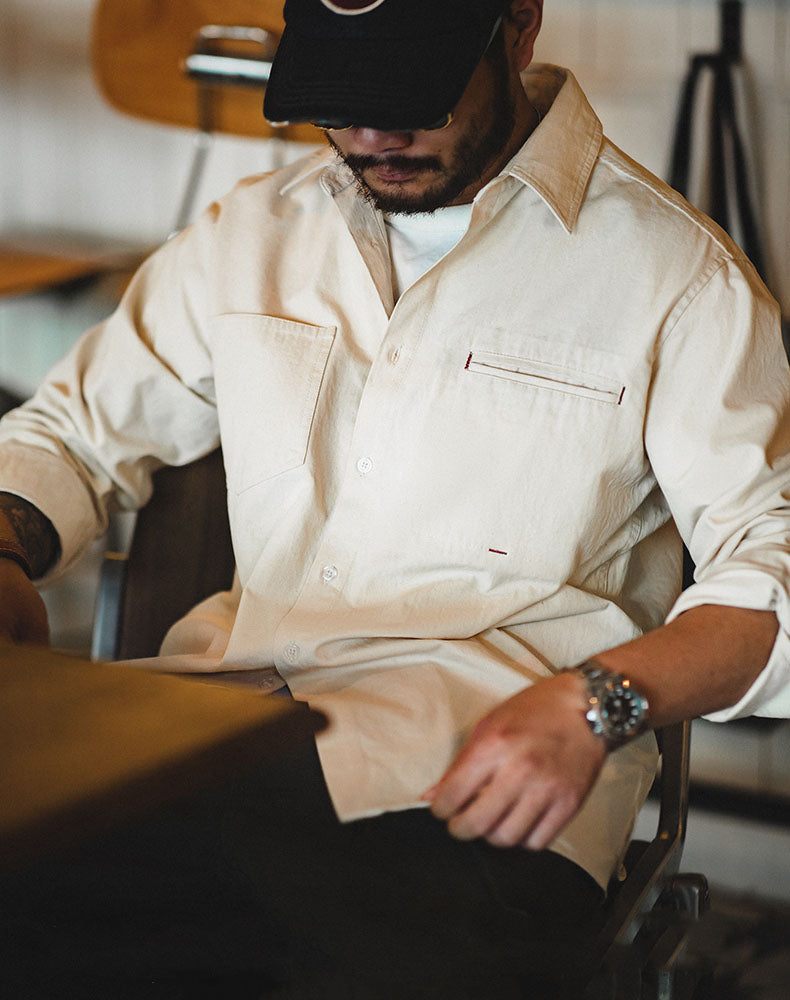American Retro Cotton Shell Lapel Layered Men's Shirt - Harmony Gallery