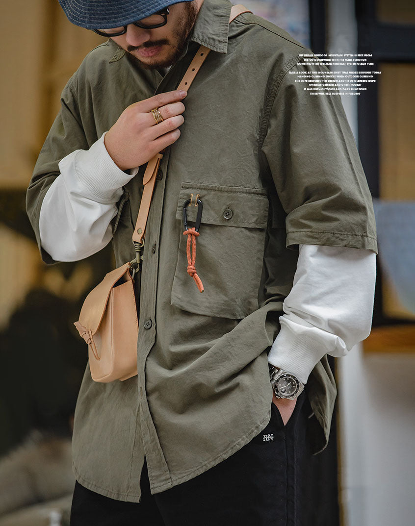 American Retro Loose Mountain Military Men's Shirt - Harmony Gallery