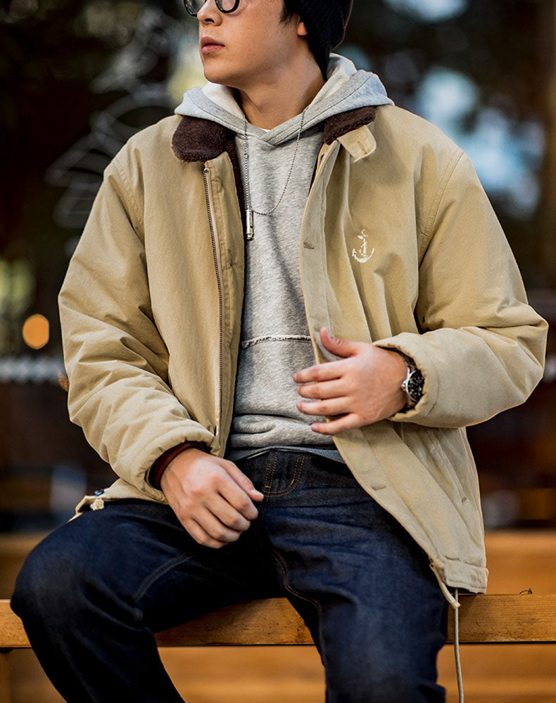 American Retro N1 Navy Deck Cotton Thickened Men's Coat - Harmony Gallery