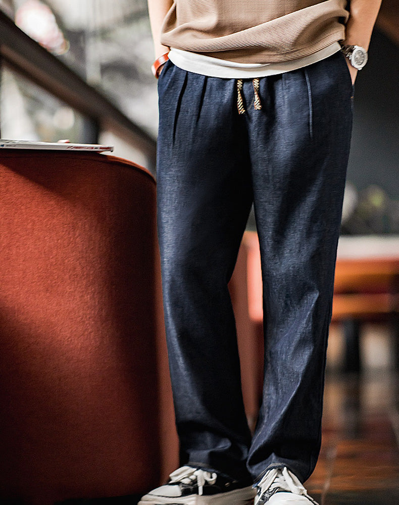 American Casual Denim Washed Raw Edge Straight Men's Jeans - Harmony Gallery
