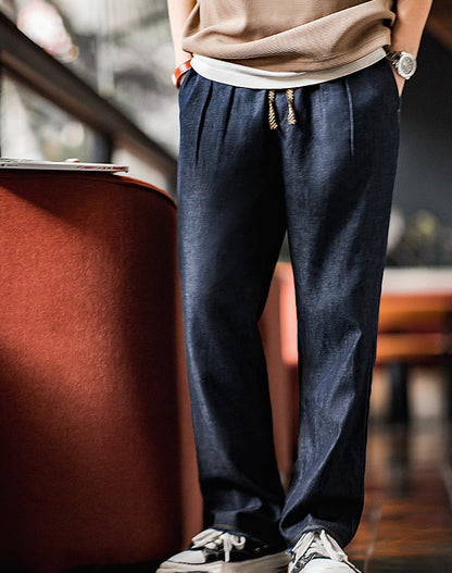 American Casual Denim Washed Raw Edge Straight Men's Jeans - Harmony Gallery