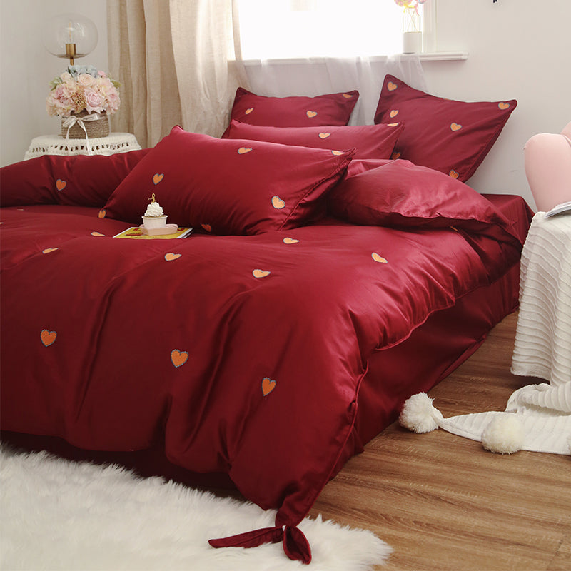 Staple Cotton Wedding Love Embroidery Four Piece Bed Set - Harmony Gallery