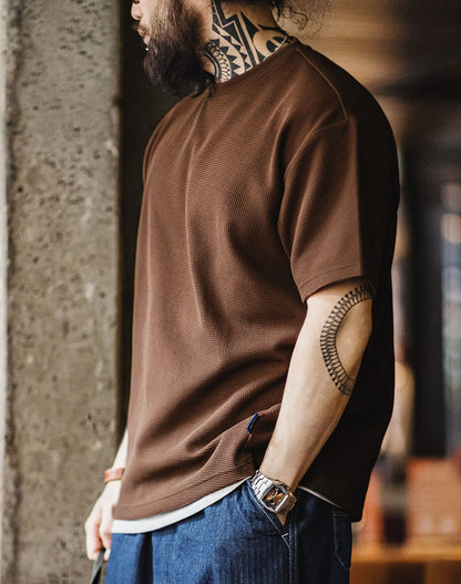 American Casual Waffle Texture Loose Layered Men's T-Shirt - Harmony Gallery