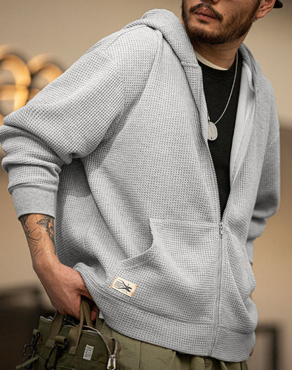 Tooling Retro Waffle Hooded Knit Sport Men's Cardigan - Harmony Gallery