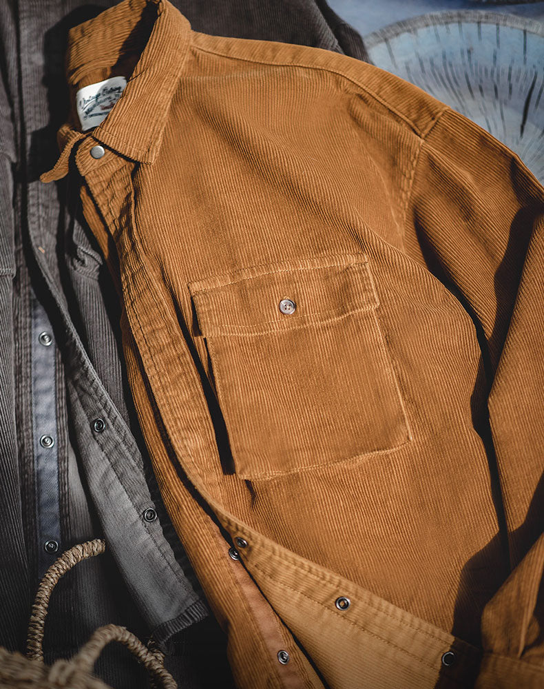 Retro Loose Casual Lapel Corduroy Jacket Men's Shirt - Harmony Gallery