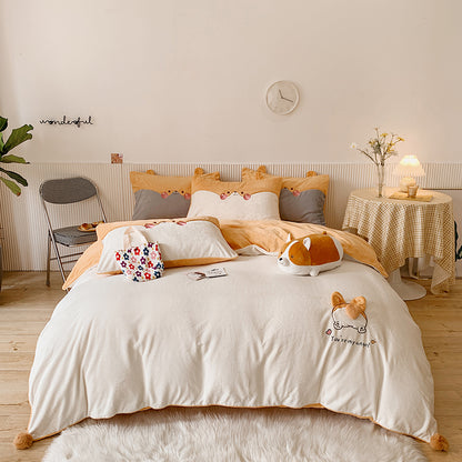 Cartoon Warm Big Butt Milk Velvet Five-Piece Bed Set - Harmony Gallery