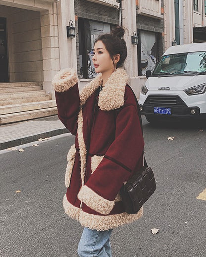 Furry Collar Loose Padded Winter Lamb Wool Women's Jacket - Harmony Gallery