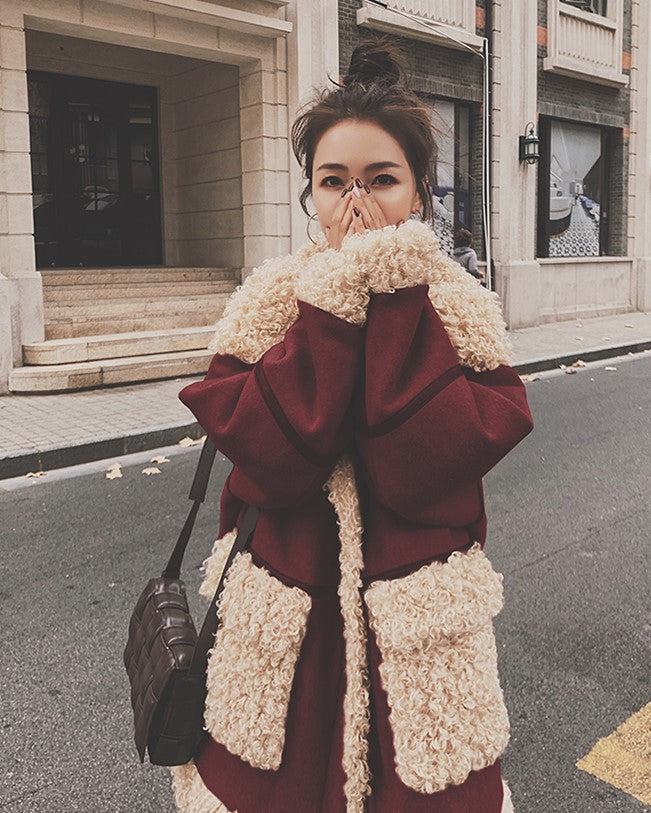 Furry Collar Loose Padded Winter Lamb Wool Women's Jacket - Harmony Gallery