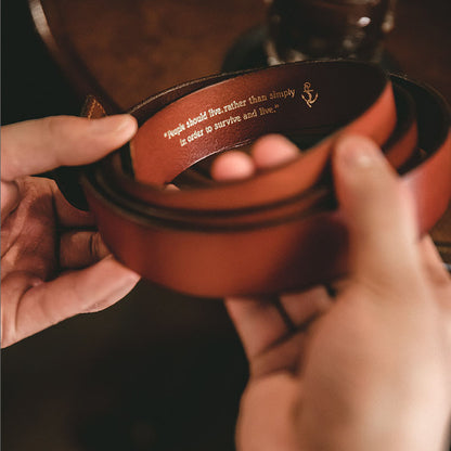 Tooling Retro Tanned Cowhide Old Letters Men's Belt - Harmony Gallery