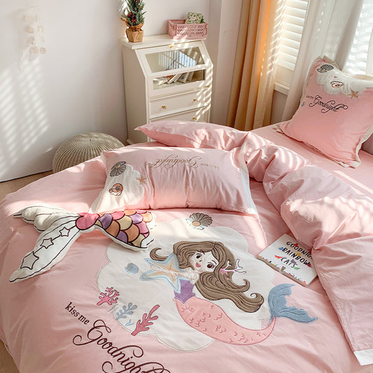 Mermaid Princess Washed Cotton Four-Piece Bed Set - Harmony Gallery