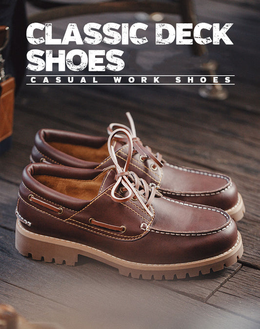 British Work Three-Eye Sailing Leather Men's Dress Shoes - Harmony Gallery