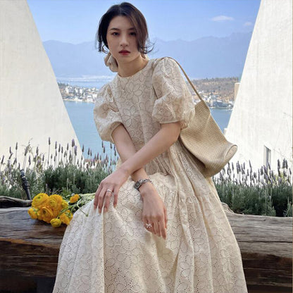 French Lace Puff High Cold Gentle Wind Women's Dress - Harmony Gallery