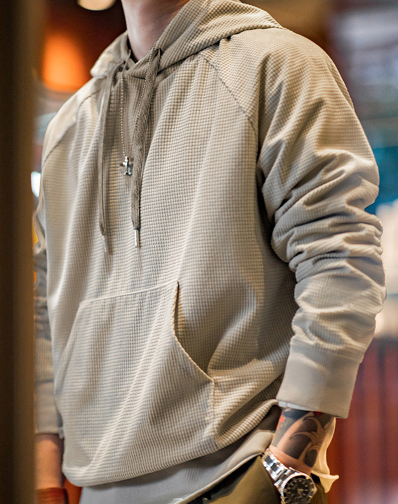 American Corn Grain Embroidery Hooded Velvet Pullover Men's Sweater - Harmony Gallery