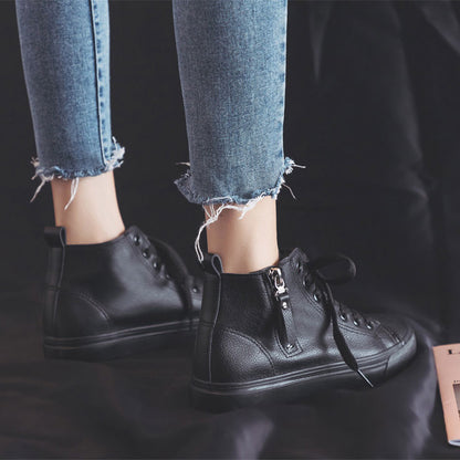 High-Top Waterproof Leather Soft Bottom Canvas Women's Boots - Harmony Gallery