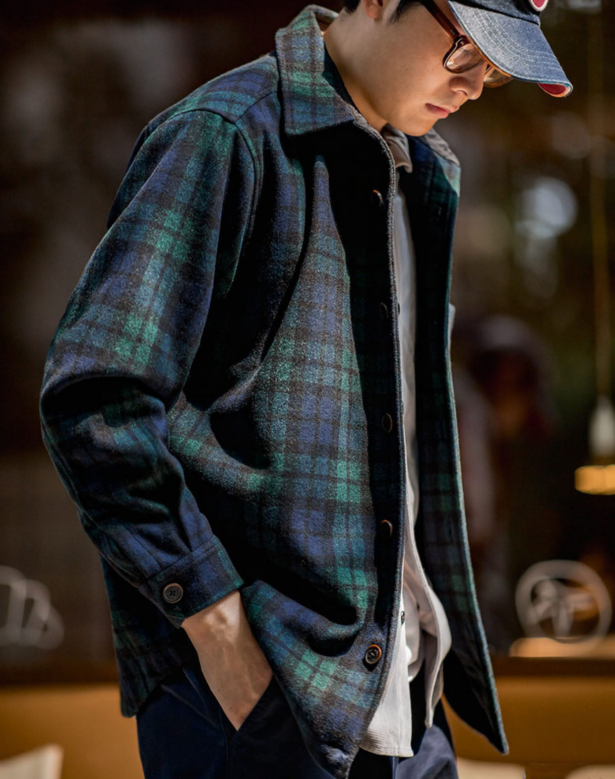 Retro Blue-Green Woolen Loose Thick Plaid Men's Shirt - Harmony Gallery