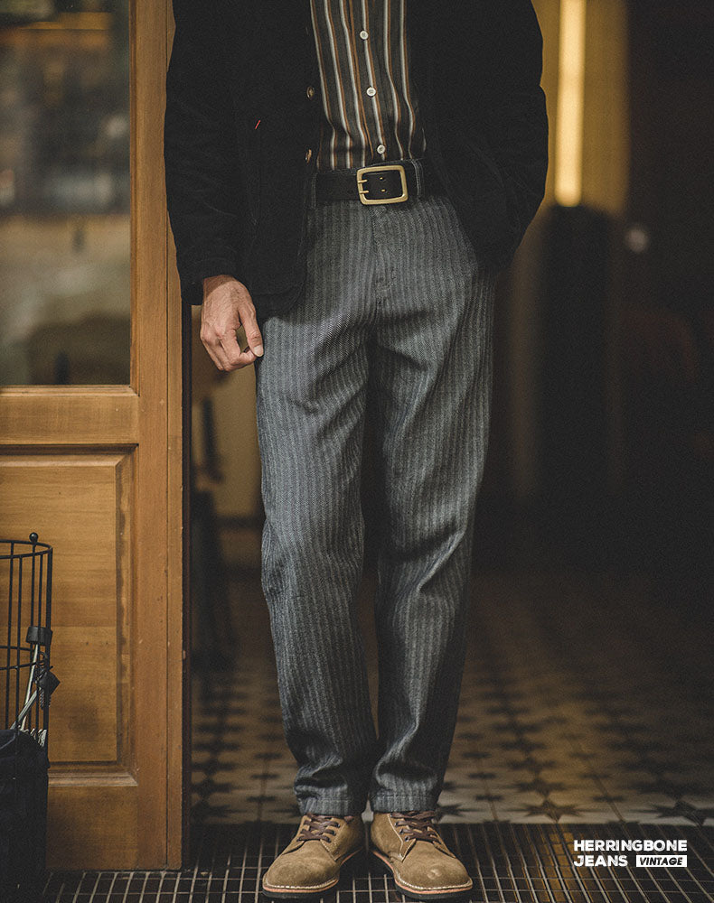 Workwear American Retro HBT Straight Striped Men's Trousers - Harmony Gallery