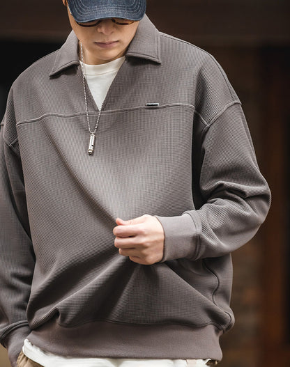 American Waffle V-Neck Polo Loose Pullover Men's Sweater - Harmony Gallery