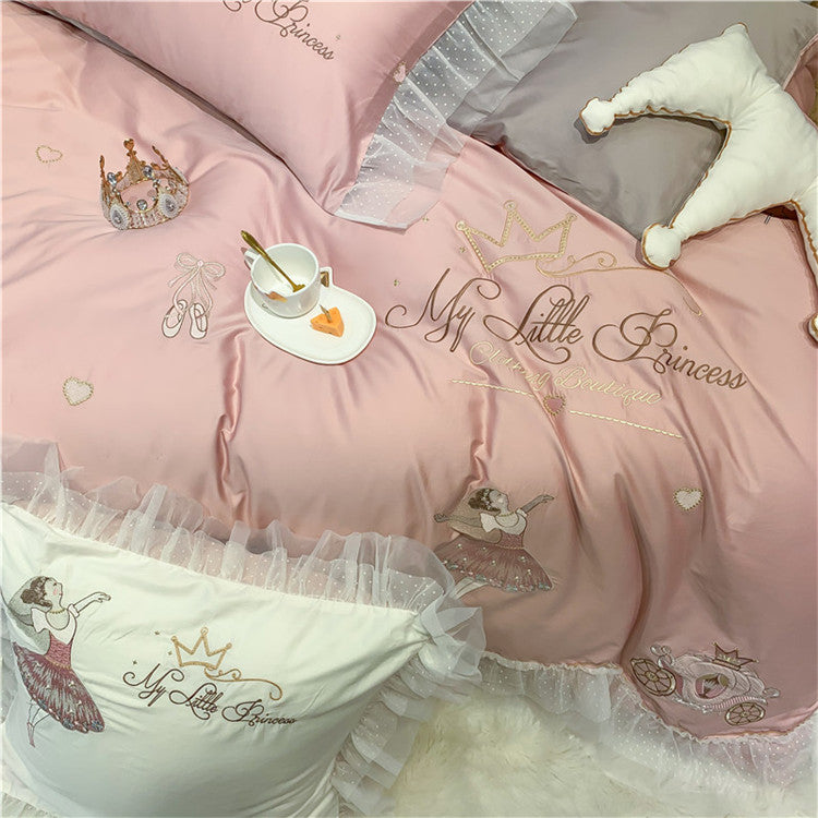 Princess Four-Piece Cotton Ballet Girl Embroidery Bed Set - Harmony Gallery