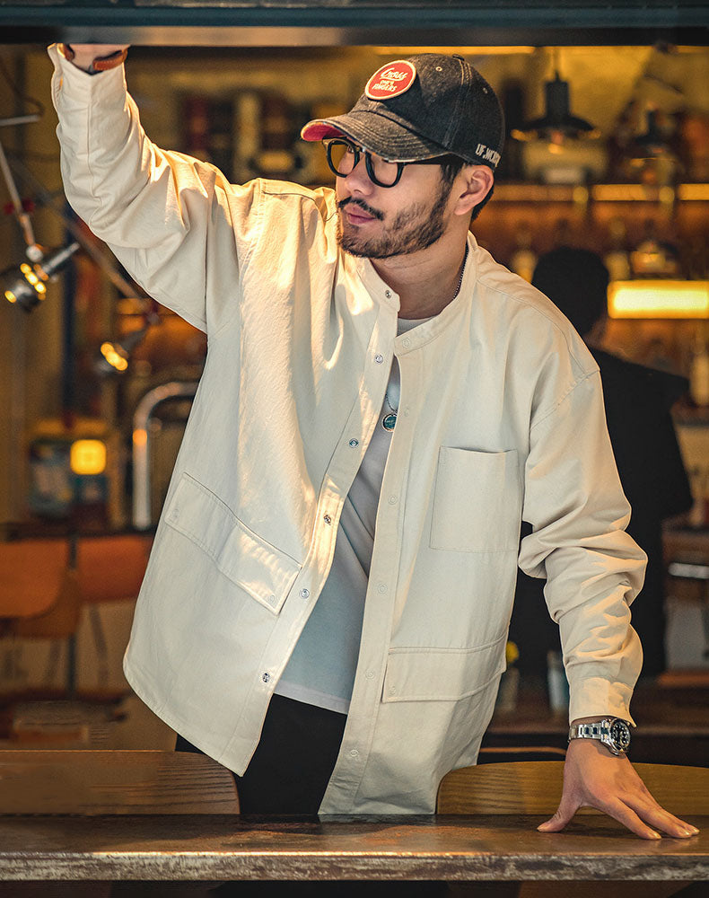 American Retro Cotton Stand-Up Collar Pocket Men's Jacket - Harmony Gallery