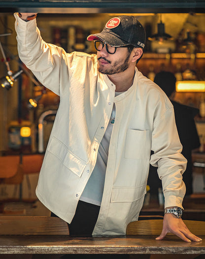 American Retro Cotton Stand-Up Collar Pocket Men's Jacket - Harmony Gallery